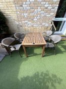 Max Green teak garden table 120 x 80 x 73cm complete with 4 x French Bistro armchairs (Location