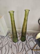 3 x hand blown green glass tall decorative pieces 100cm tall (Location Public Space )