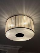 Modern 3 Light Flush Mount Ceiling Light Translucent Fabric drum and white diffuser 40cm