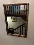 A rectangular accent mirror composite rope and beaded frame 60 x 90cm (Location Staircase)