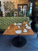 A parquet top dining table on cast pedestal 100 x 100 x 74cm (Location Lounge)