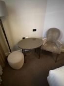 A set of Sancal Spain table, chair and stool, the occasional oval table with textured top 80 x 60