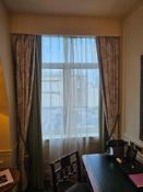 A pair Curtain Set – green Silk Drapes with Decorative Show Panel, Fully Lined, A tailored curtain
