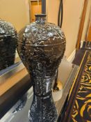 Gloss Black Ceramic Vase by Asiatides, Paris Baluster-form vase with raised surface patterning and