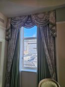 2 pairs Curtain Set – green Silk Drapes with Decorative Show Panel, Fully Lined, Drop A tailored
