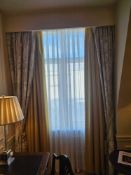 A set of Drapes Window Dressing – Gold Silk Drapes with Show Curtain, A formal window treatment