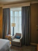 A pair of drapes 220cm span x 310cm drop A tailored curtain ensemble comprising full-length drapes