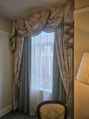 A set of 2 x pairs Drapes Window Dressing – 1 pair with Green Silk Drapes with Show Curtain, Regency