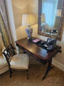 Writing Desk and Chair – Regency Style Mahogany with Gilt Tooled Leather and Carved Detail A refined