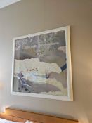Framed Decorative Print – East Asian Style with Birds and Vines This framed artwork presents a