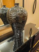 Gloss Black Ceramic Vase by Asiatides, Paris Baluster-form vase with raised surface patterning and