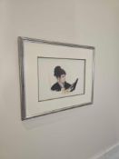 Framed Modernist Portrait – French School, A striking framed print depicting a seated female figure,