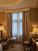 A pair Window Drapes with Silk Trim, Lined, 320cm Drop A pair of full-length drapes, tailored for