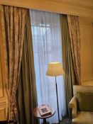A pair Curtain Set – green Silk Drapes with Decorative Show Panel, Fully Lined, A tailored curtain