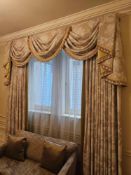 2 x pairs of decorative drapes, each featuring a swag valance, layered jabots, and full-length