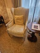 Armchair – Edwardian Style Wingback with Carved Frame, A high-back winged armchair in the