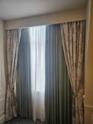 2 x pairs Curtain Set – Green Silk Drapes with Decorative Show Panel, Fully Lined, A tailored