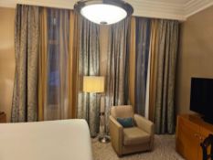 3 x pairs of drapes 310cm drop A tailored curtain ensemble comprising full-length drapes with a