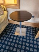 2 x Contract Furniture Group UK circular dining table with steel base pedestal wood top 60 x 74cm [