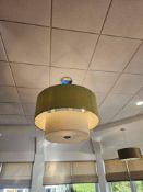 Pair of Large Contemporary Dual-Drum Pendant Fixtures in Olive Green and Cream oversized pendant