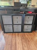 Modular Cube Storage Unit Espresso brown finish low-profile, modular cube shelving unit arranged
