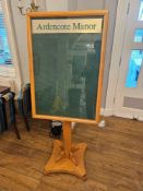 Silvercase freestanding display board. Solid oak frame with glazed case over green felt backing