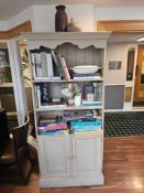 Traditional Display Cabinet/Bookcase The unit is a freestanding painted grey shaped top cornice