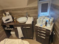 Spa Cabinet & Vanity Unit – Dark Wood Finish with Integrated Storage and Sink Set comprising a
