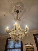 Doré Bronze and Crystal Chandelier – Empire Style, Six-Light, Fully Dressed Doré bronze and