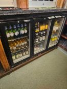 LEC BC12007KLED triple-door bottle cooler. 320-litre capacity, temperature range +2°C to +8°C hinged