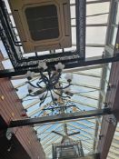4 x Chandelier pendants Sculptural Leafwork, Verdigris Finish 8 arm cast metal with glass shades
