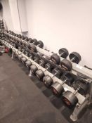 Jordan Fitness dumbbell rack with premium dumbbells ranging from 10 kg to 44 kg oval steel frame [