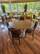 Contract Furniture Group UK circular dining table with steel base pedestal wood top complete with