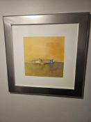 Set of five framed abstract artworks after original compositions by Gabriela Benevolenza (Finnish,