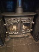 Villager cast iron stove with twin glass doors and branded panels Suitable for wood or multifuel