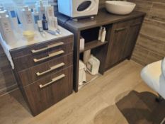 Spa Cabinet & Vanity Unit – Dark Wood Finish with Integrated Storage and Sink Set comprising a