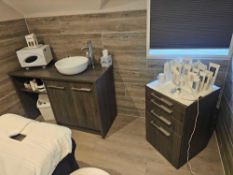 Spa Cabinet & Vanity Unit – Dark Wood Finish with Integrated Storage and Sink Set comprising a