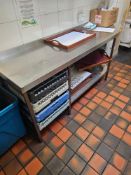 Stainless steel preparation table with under shelf and rack basket storage shaped top 220 x 60 x