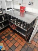 Stainless steel preparation table with 2 tier shelves under 100 x 60 x 90cm [Loc BAR]