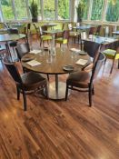Contract Furniture Group UK circular dining table with steel base pedestal wood top complete with