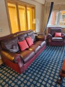 Leather Sofa Suite – Three-Seater, Two-Seater, and Armchair Matching suite of upholstered seating in