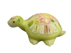 VINTAGE FENTON HAND PAINTED URANIUM GLASS TURTLE FIGURINE SIGNED BY ARTIST JK SPINDLER