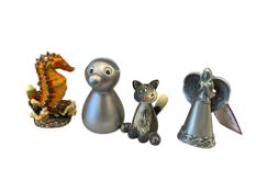 FOUR MISC. COLLECTIBLES INCLUDING GOLD TONE FIGURAL SEAHORSE TRINKET VANITY BOX