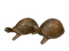 TWO HAND CARVED IRONWOOD SEA TURTLES