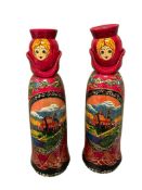 PAIR OF HAND PAINTED RUSSIAN MATRYOSHKA DOLL WINE/LIQUOR WOODEN BOTTLE HOLDERS