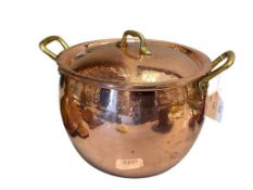 VINTAGE ITALIAN RUFFONI HAND HAMMERED COPPER POT WITH LID AND BRASS HANDLES