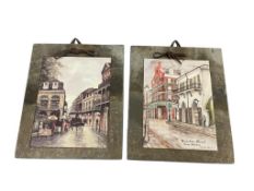 PAIR OF BOURBON STREET NEW ORLEANS THEMED PRINTS ON STONE TILE BY ARCHIE BOYD
