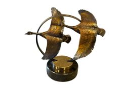 KEN ROWE BRONZE SCUPLTURE OF TWO FLYING CANADA GEESE