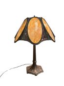 AUTHENTIC ANTIQUE ARTS CRAFTS STAINED GLASS VICTORIAN TABLE LAMP POSSIBLY BRADLEY HUBBARD SCHOOL