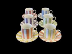 SET OF SIX CUPS AND SAUCERS BY CLASSIC COFFEE & TEA FEATURING VIBRANT COLORS